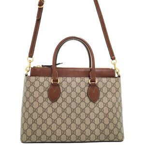 Gucci GG Supreme Monogram Moon Calfskin Zip Top 2way Tote Brown